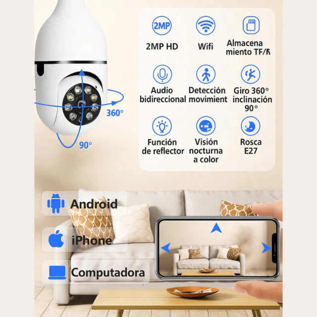 Cámara de seguridad inteligente Wi-Fi Full HD 360 - Compra 1 y llévate 2