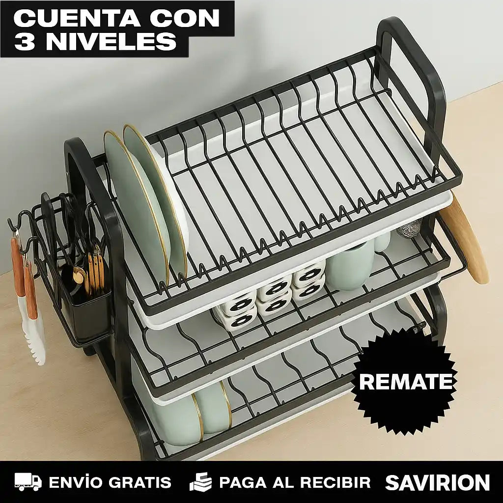 ESCURRIDOR PARA PLATOS DE 3 NIVELES ACERO INOXIDABLE + REGALO