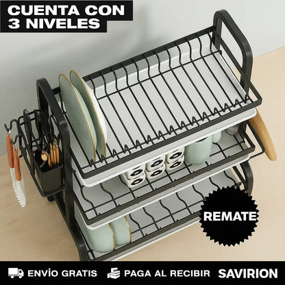 ESCURRIDOR PARA PLATOS DE 3 NIVELES ACERO INOXIDABLE + REGALO
