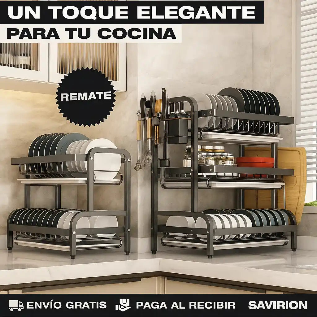 ESCURRIDOR PARA PLATOS DE 3 NIVELES ACERO INOXIDABLE + REGALO